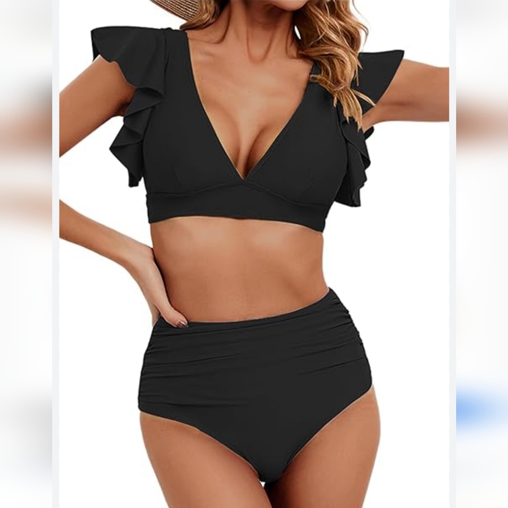 SPORLIKE Women Ruffle High Waist Swimsuit XLARGE